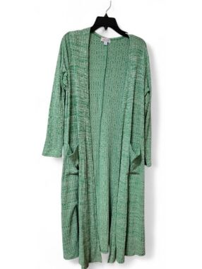 LuLaRoe Sarah Duster Open Cardigan Sweater Kimono Size L Large Green White